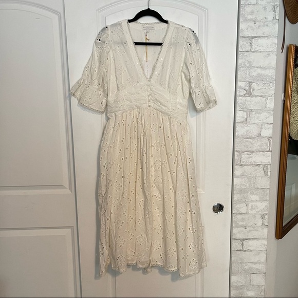 House of Harlow 1960 White eyelet button front puff sleeve midi dress - Picture 9 of 12